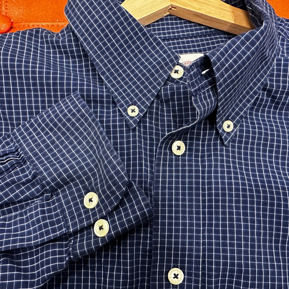 Brooks Brothers Long Sleeve Navy and White Checkered Shirt - XL